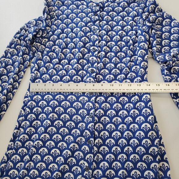 Boden Dress Womens 4 Blue White Button Front Long Sleeve A-Line Scallop Print - Picture 7 of 12